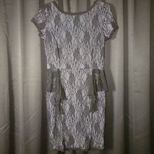 Venus Lace Overlay Dress Peplum Black Lined Size 10 Ruffles